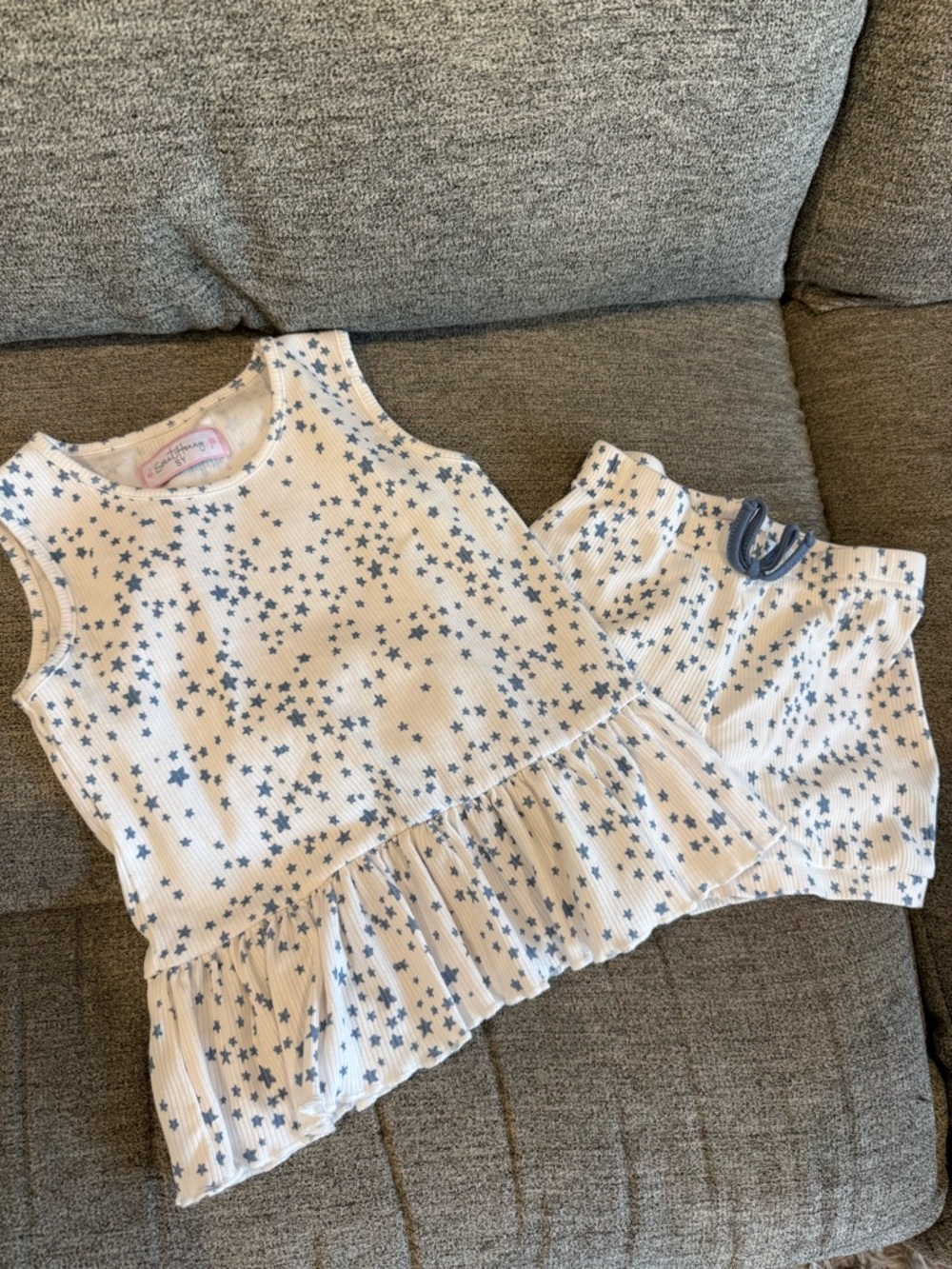 SweetHoney White & Blue Star Ruffle Tank and Shorts Set